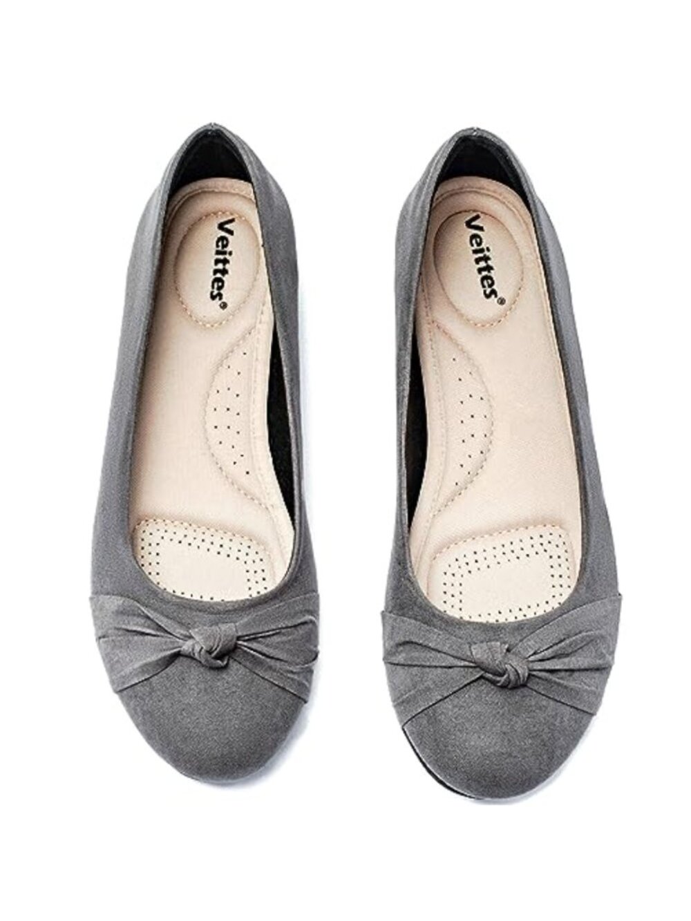 Wide Width Ballet Flats Bow Slip On Non Slip Memory Foam Microfiber Leather